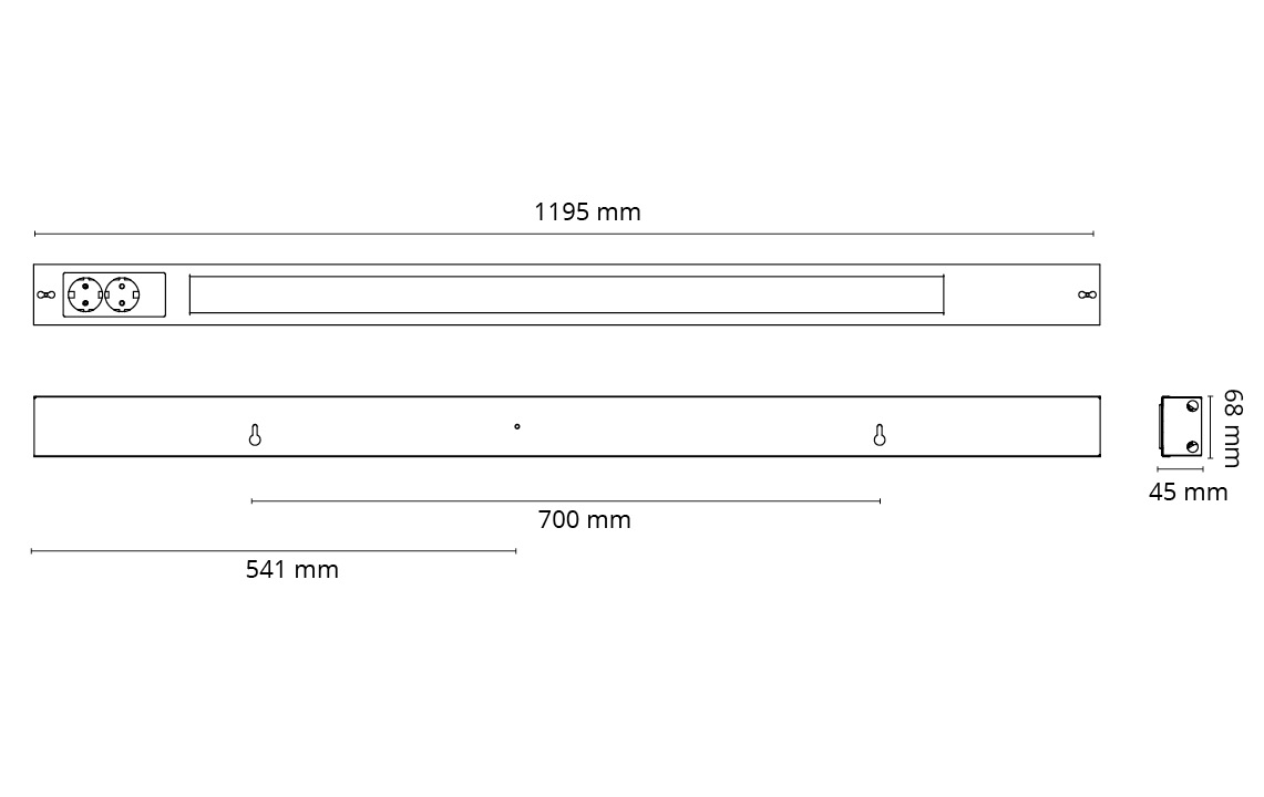 Namsen 1200 Weiss m/ 2 x Buchse 2110lm 3000K Ra>80 DALI-2 / Push Dim