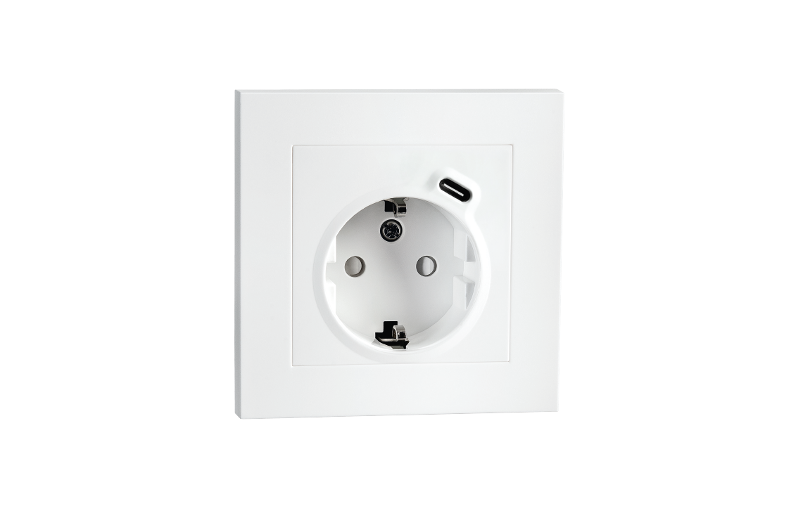 Stikk innfelt Hvit Enkel m/j + USB-C lader