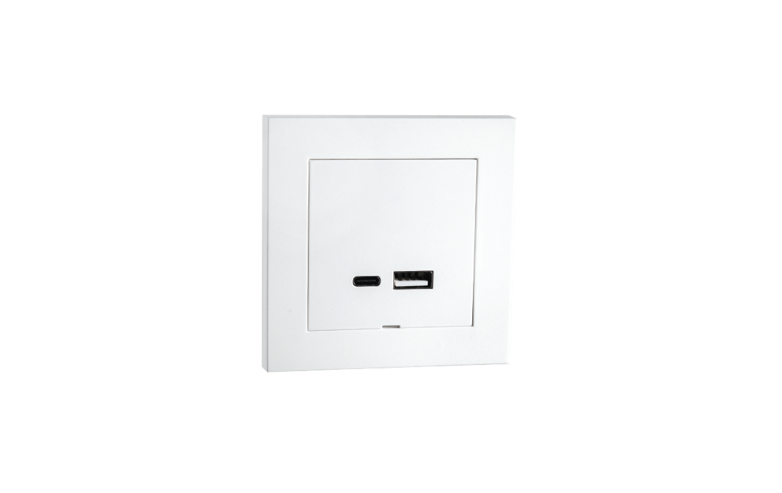 USB A+C 3A innfelt Hvit