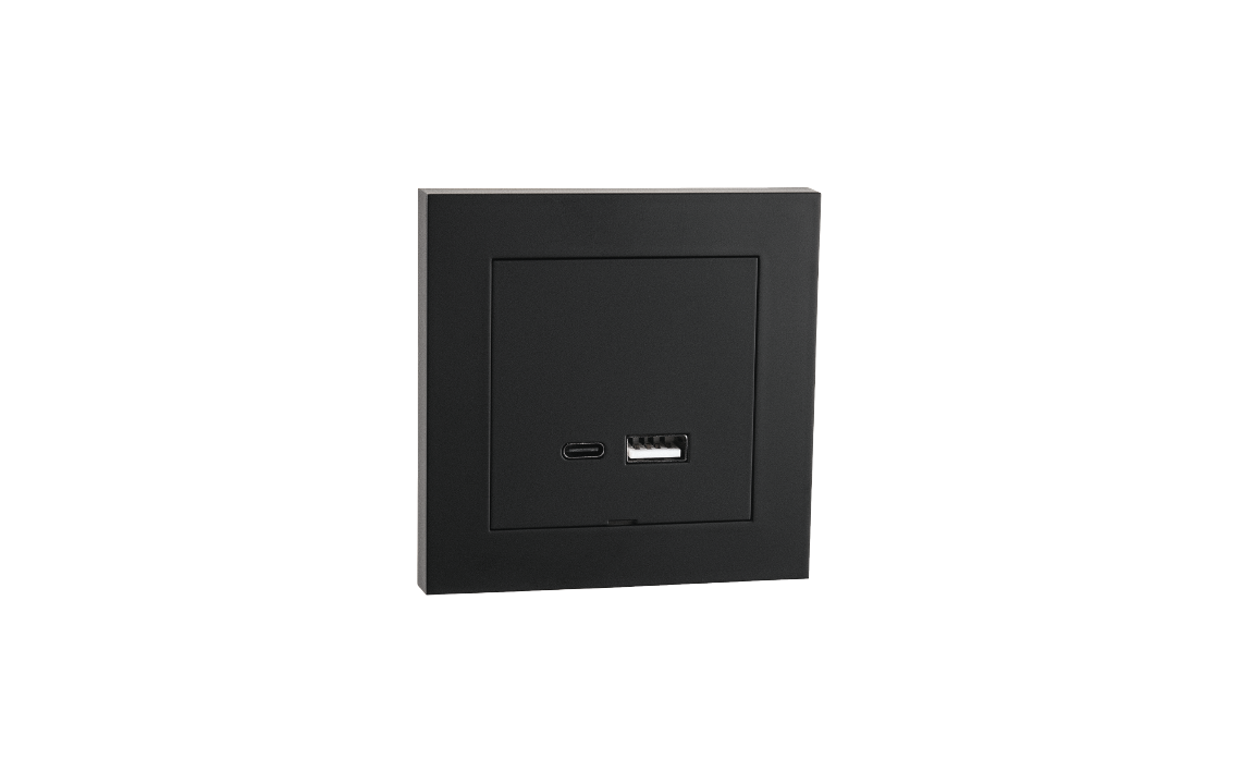 USB A+C 3A innfelt Sort