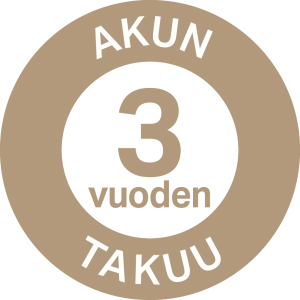 5 vuotta, akku: 3 vuotta Akku